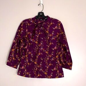 Net International plum floral neck tie blouse 6 women’s